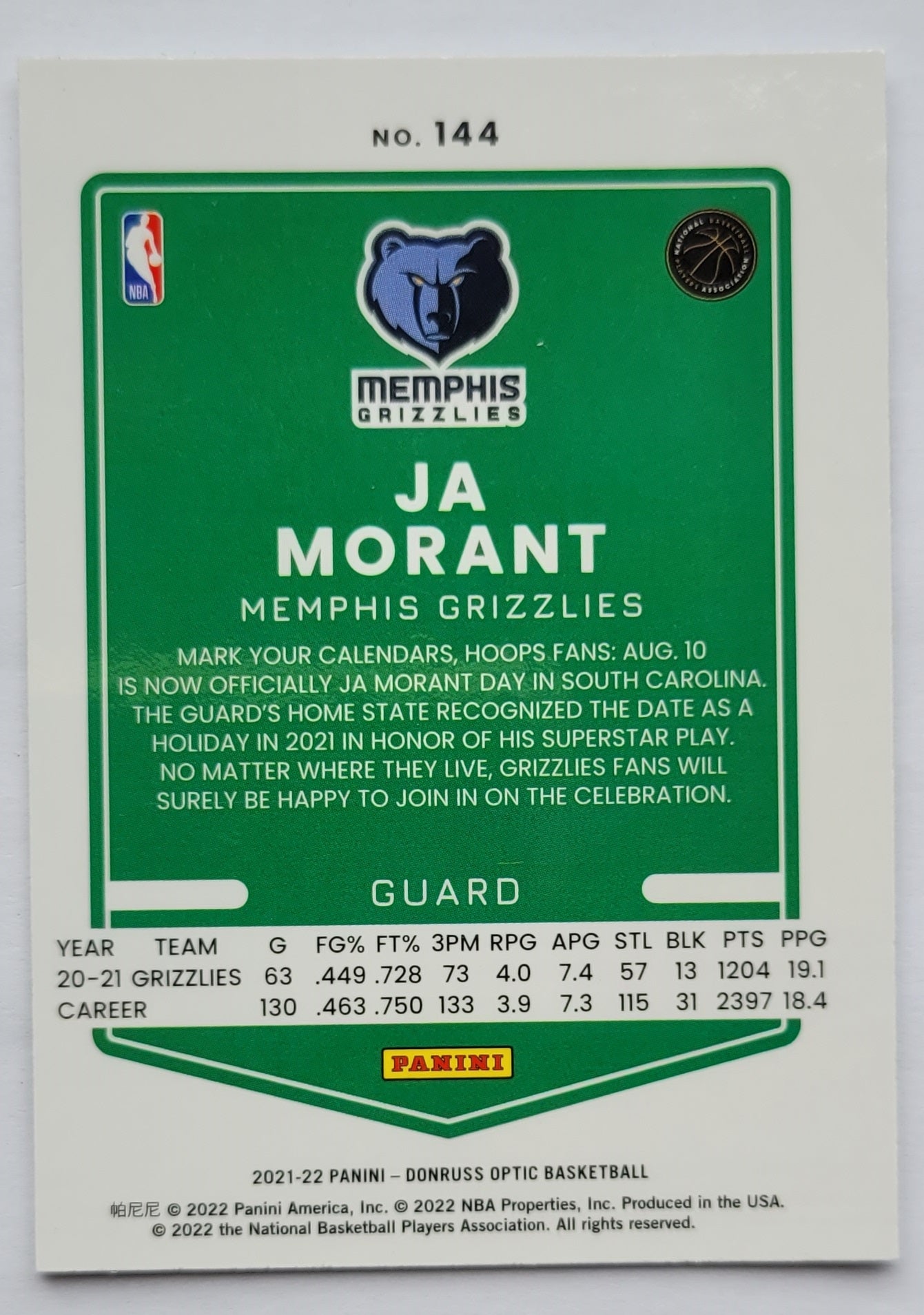 Ja Morant - 2021-22 Donruss Optic #144