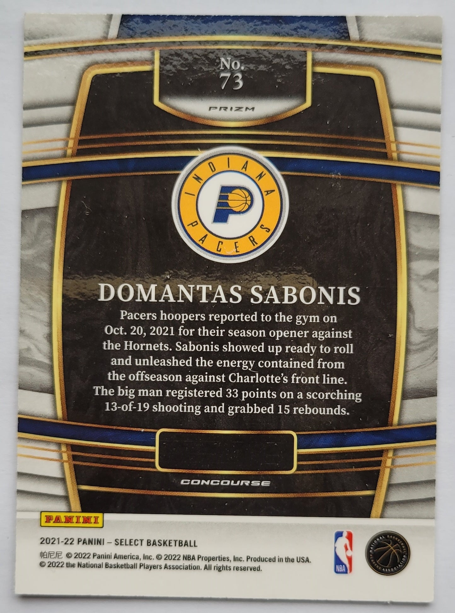 Domantas Sabonis - 2021-22 Select Prizms Orange Flash #73