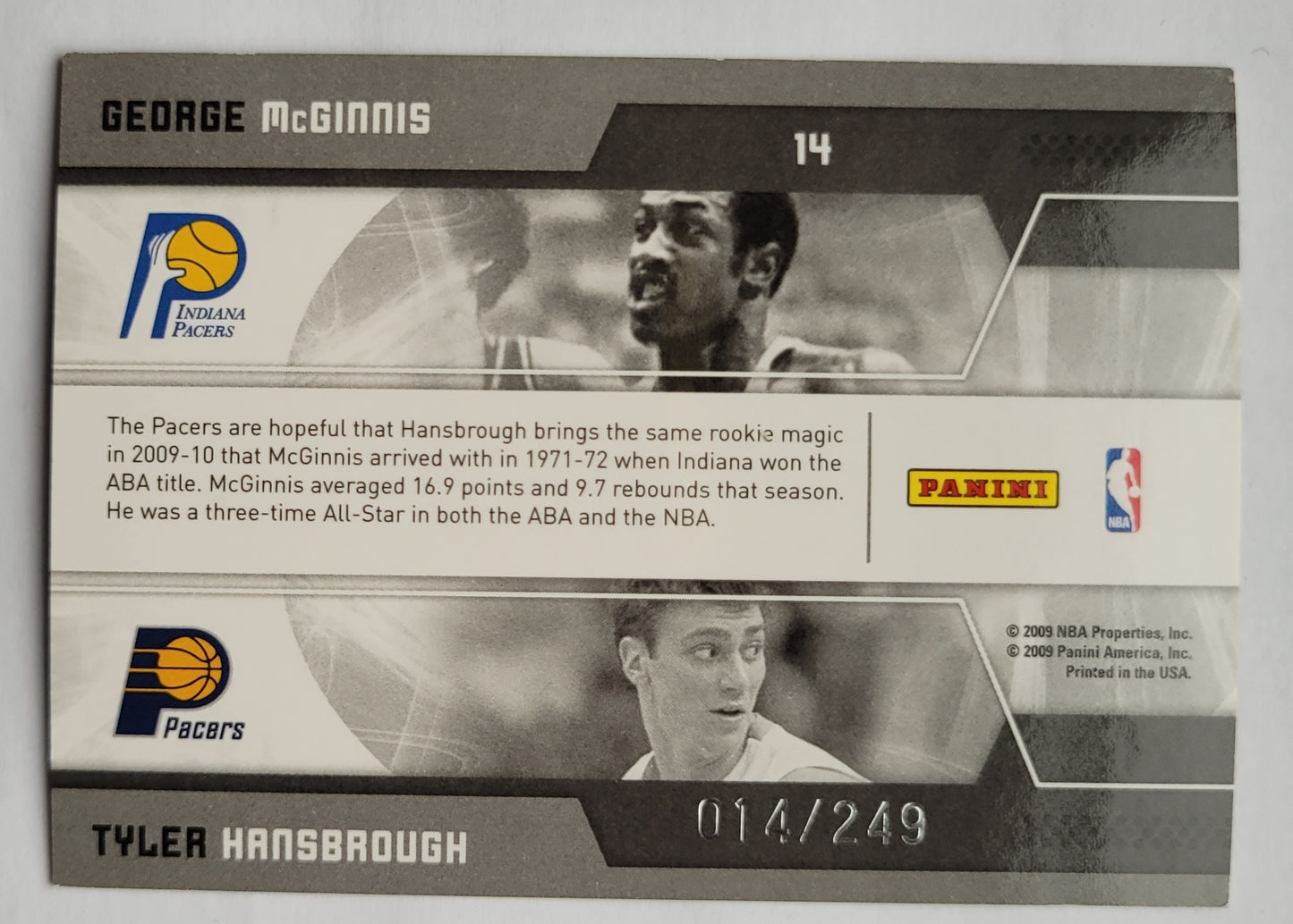 George McGinnis / Tyler Hansbrough - 2009-10 Donruss Elite Passing the Torch Red #14 - 014/249