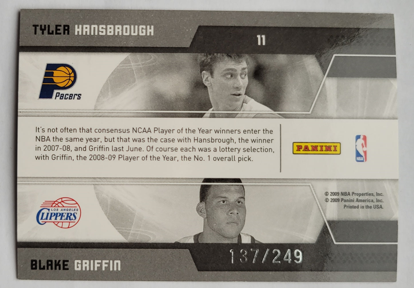 Tyler Hansbrough / Blake Griffin - 2009-10 Donruss Elite Passing the Torch Red #11 - 137/249