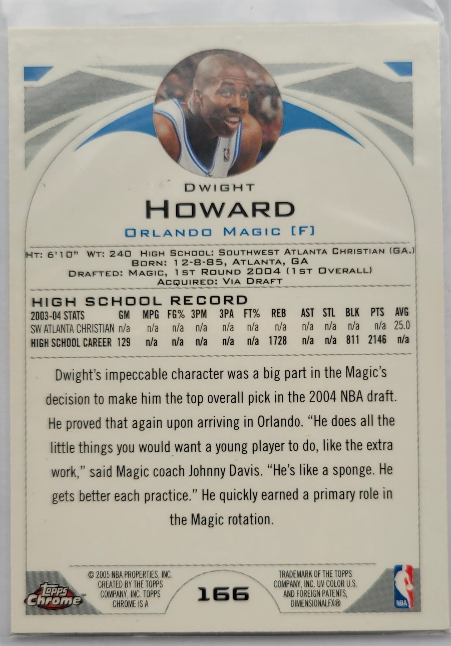 Dwight Howard 2004-05 Topps Chrome #166 RC