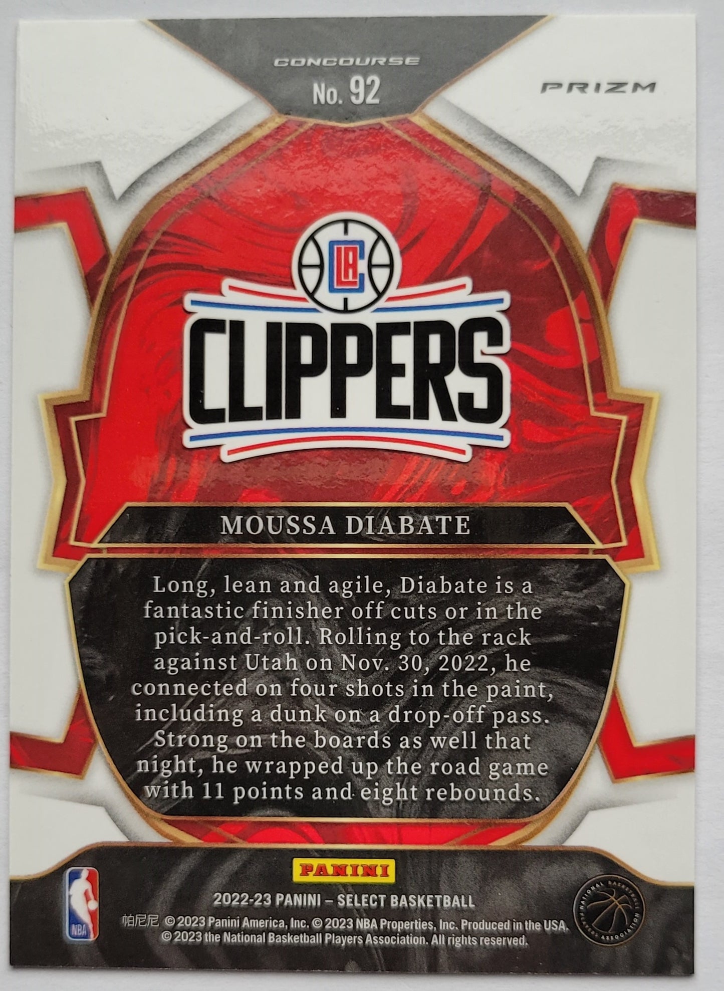 Moussa Diabate - 2022-23 Select Prizms Red Cracked Ice #92 RC