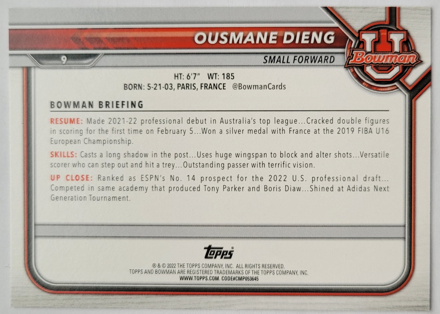 Ousmane Dieng - 2021-22 Bowman University #9