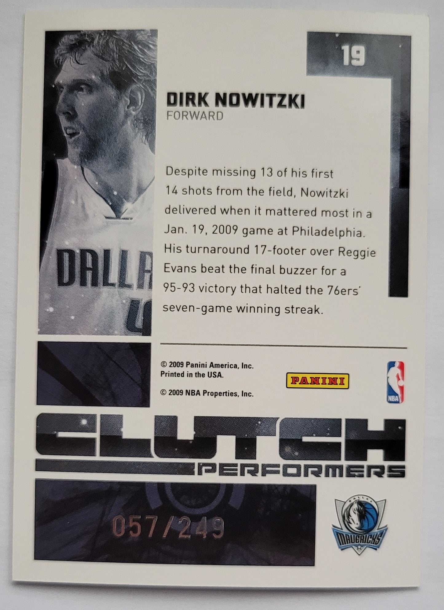 Dirk Nowitzki - 2009-10 Donruss Elite Clutch Performers Red #19 - 057/249