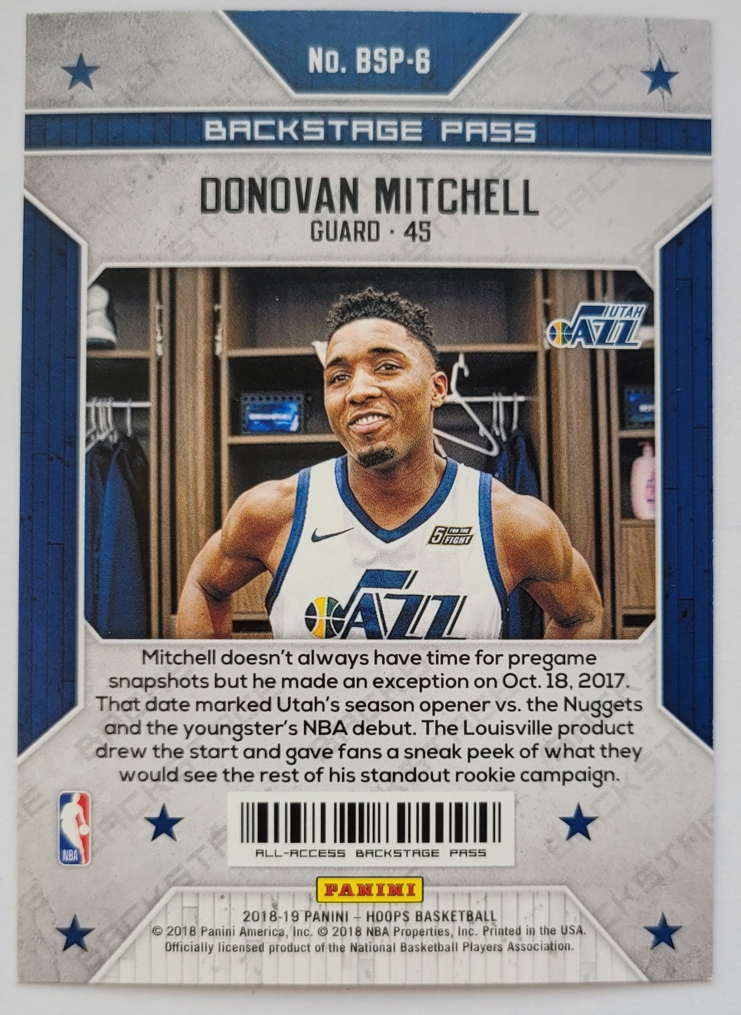 Donovan Mitchell - 2018-19 Hoops Backstage Pass #6