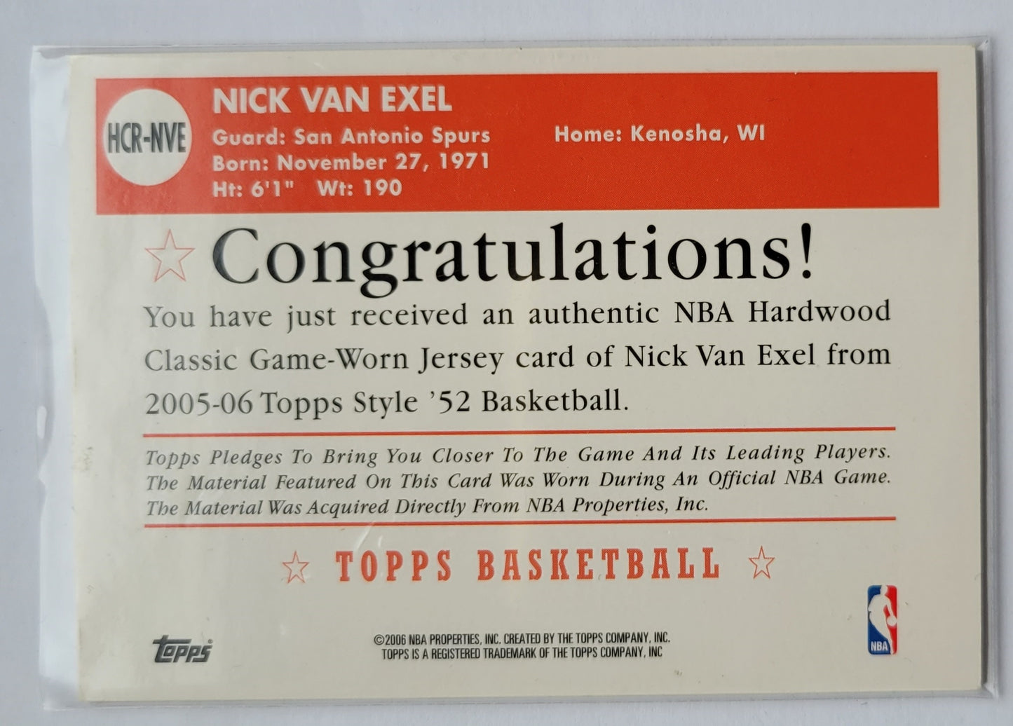 Nick Van Exel - 2005-06 Topps Style Hardwood Classics #NVE