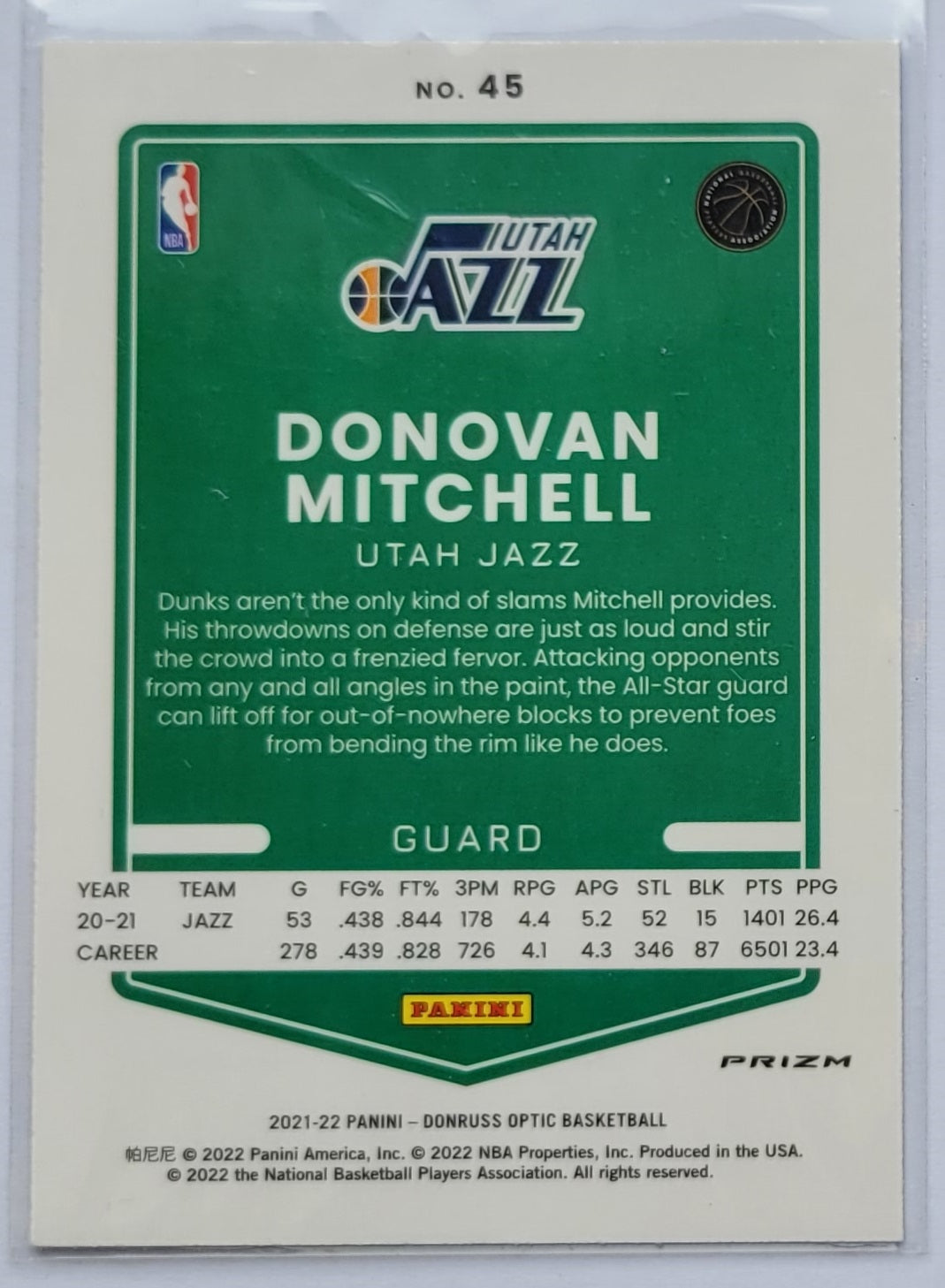 Donovan Mitchell - 2021-22 Donruss Optic Purple #45