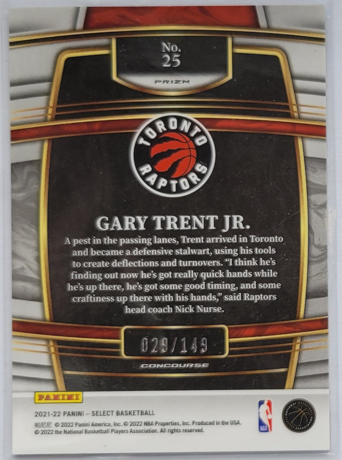 Gary Trent Jr. - 2021-22 Select Prizms White #25 - 029/149