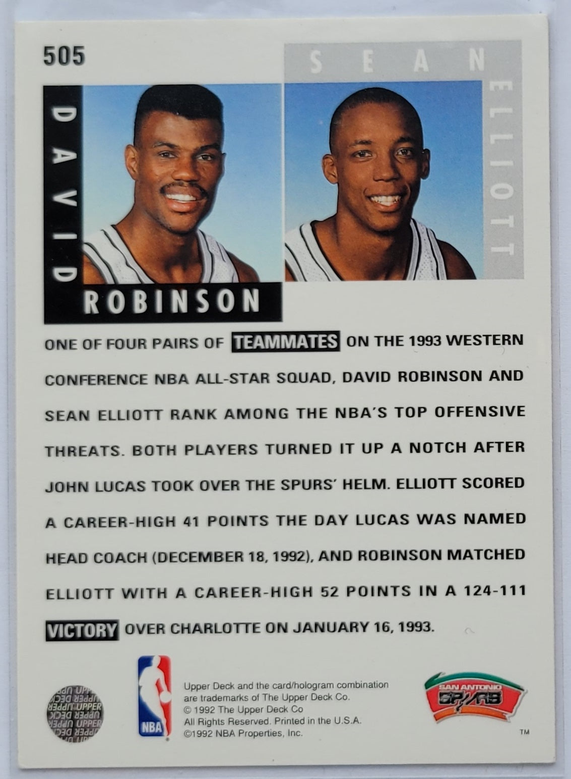 David Robinson / Sean Elliott - 1992-93 Upper Deck #505 ST