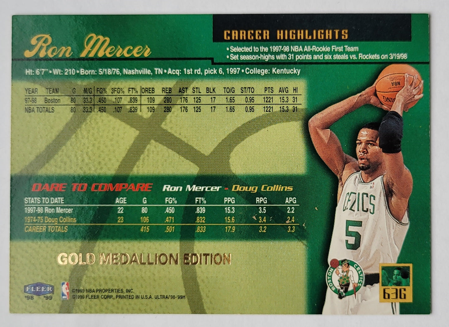 Ron Mercer - 1998-99 Ultra Gold Medallion #63G