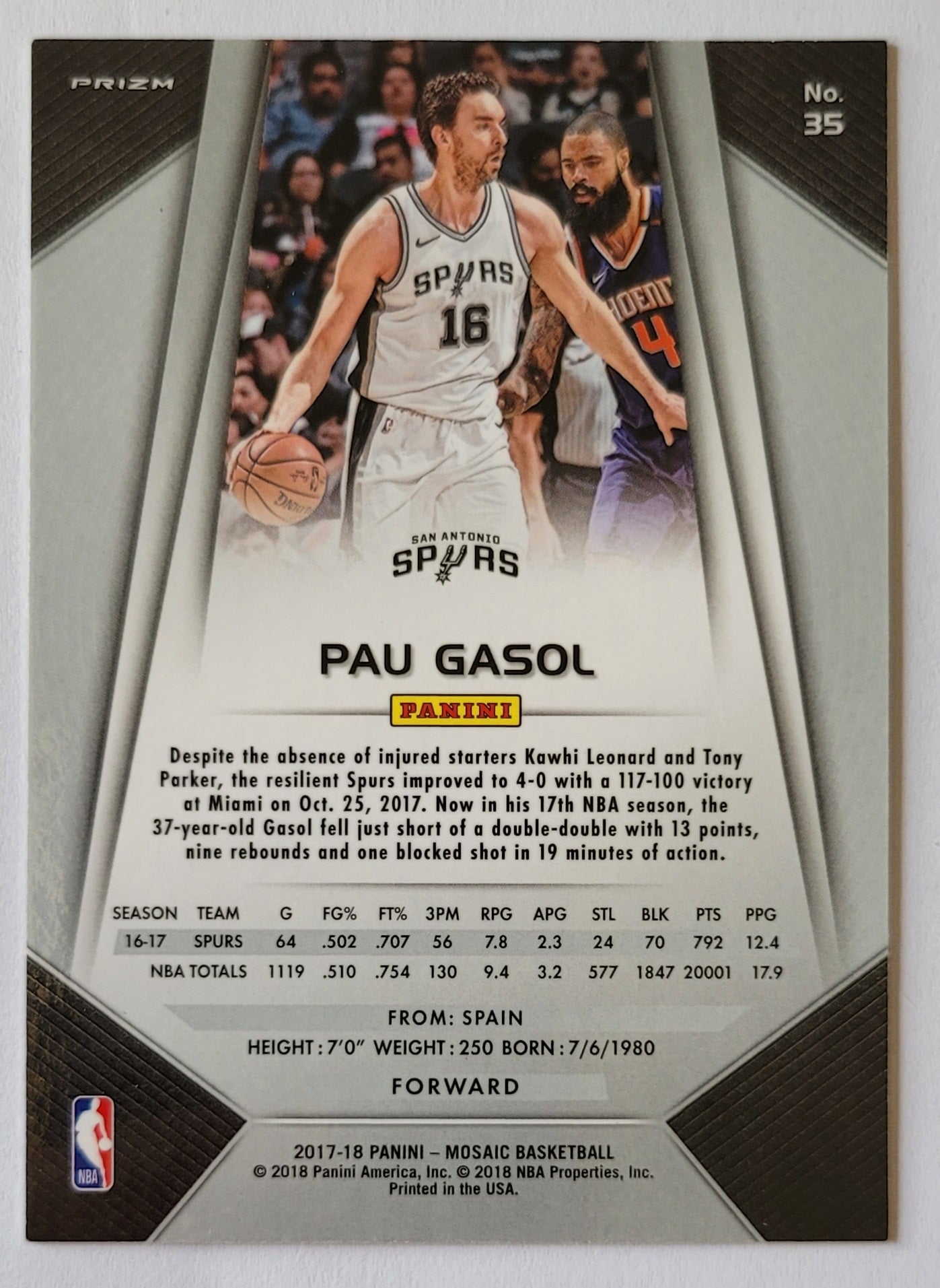 Pau Gasol - 2017-18 Panini Prizm Mosaic Blue #35