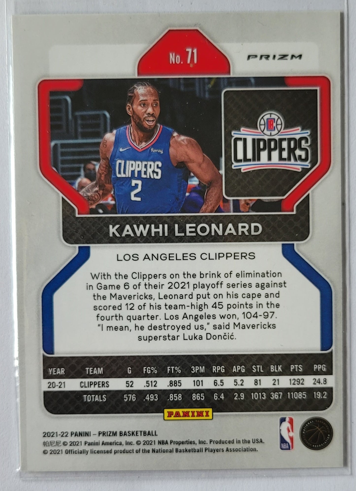 Kawhi Leonard - 2021-22 Panini Prizm Prizms Green #71