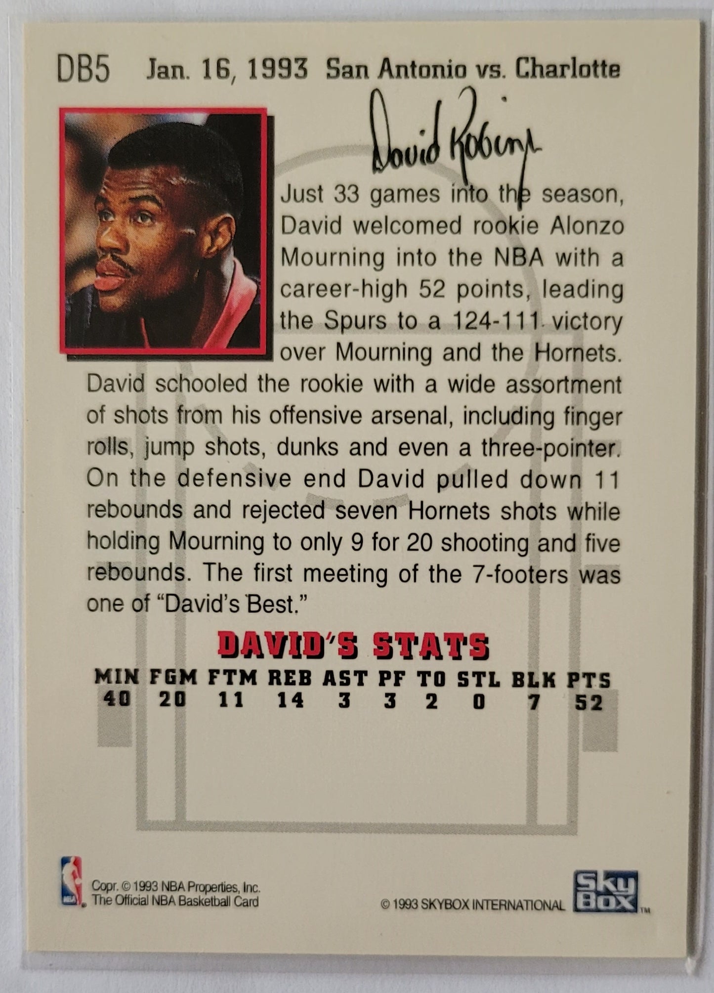 David Robinson - 1993-94 Hoops David's Best #DB5