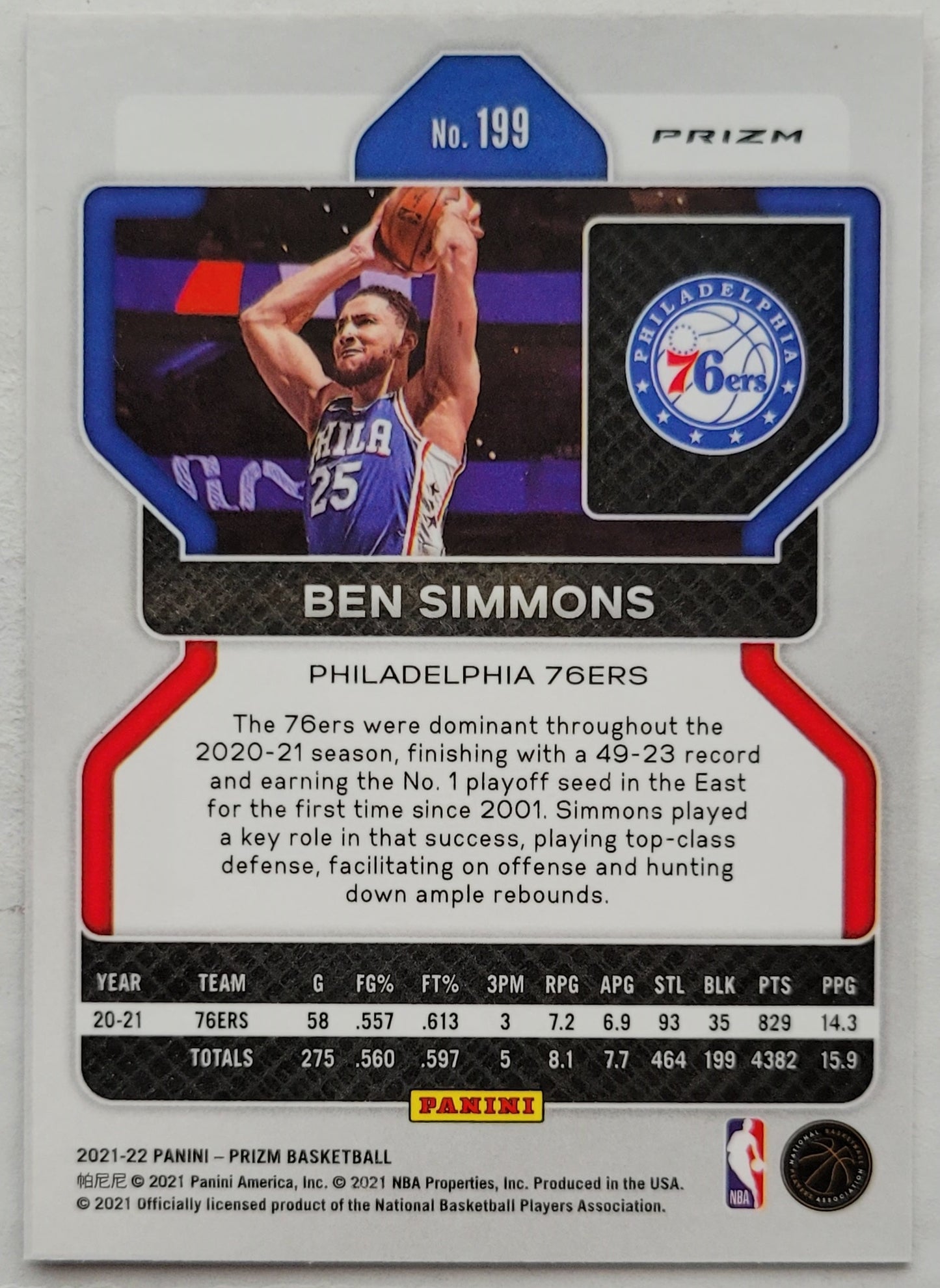 Ben Simmons - 2021-22 Panini Prizm Prizms Red White and Blue #199