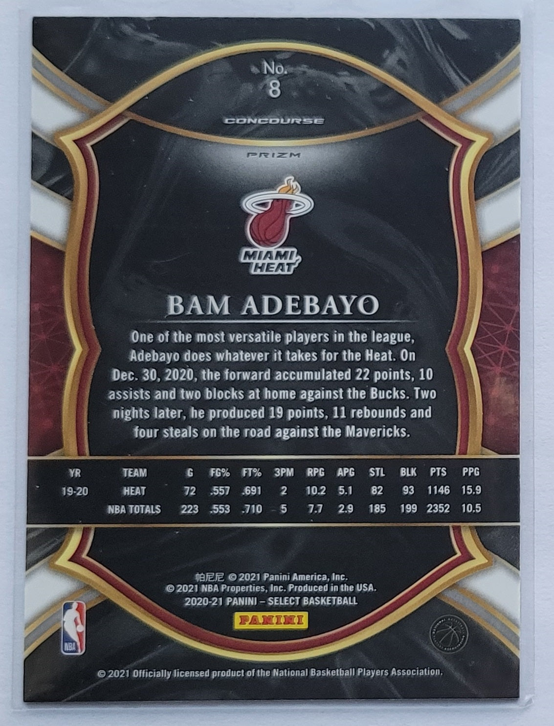 Bam Adebayo - 2020-21 Select Prizms Red White Green Ice #8