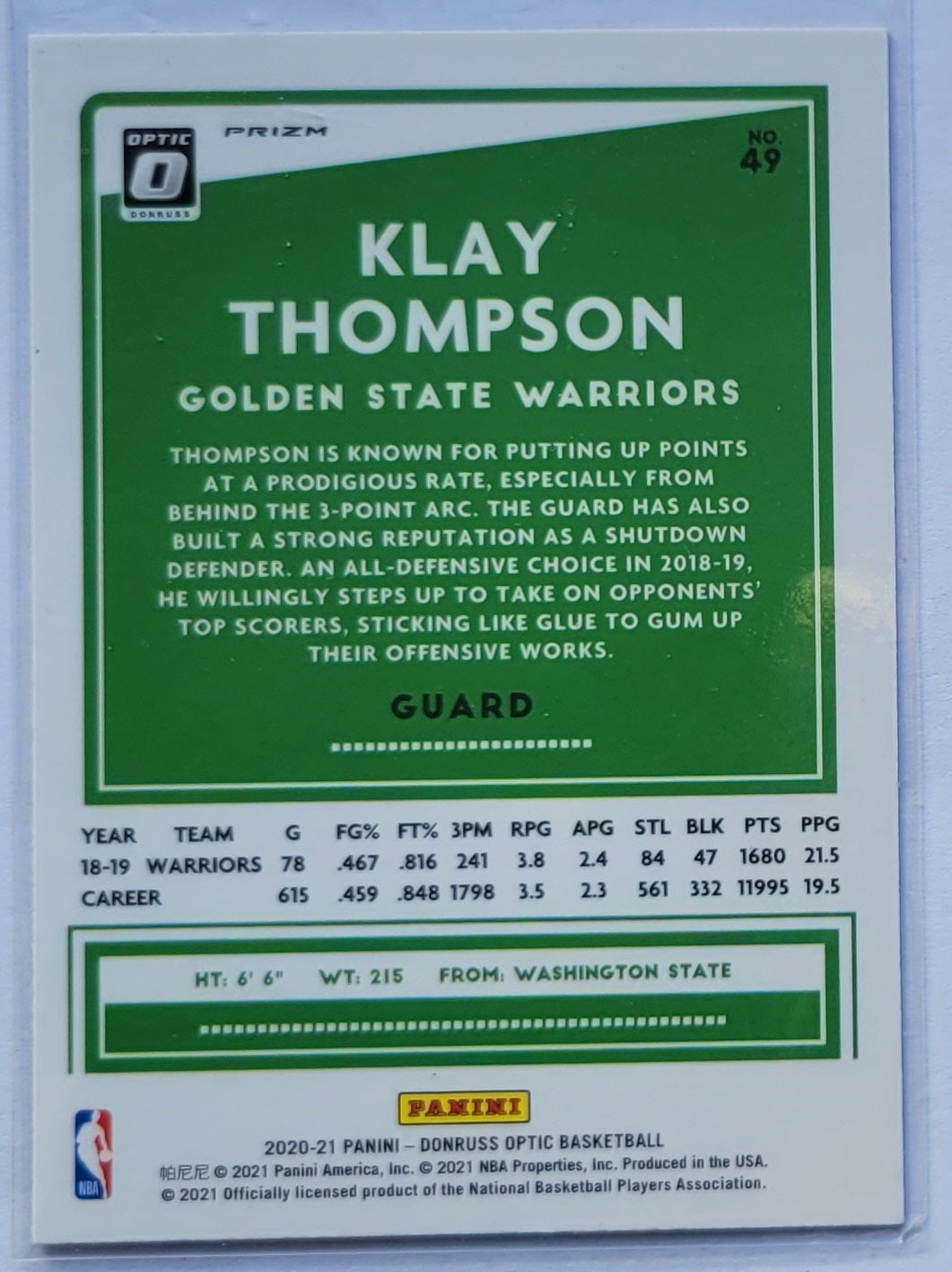 Klay Thompson - 2020-21 Donruss Optic Holo #49