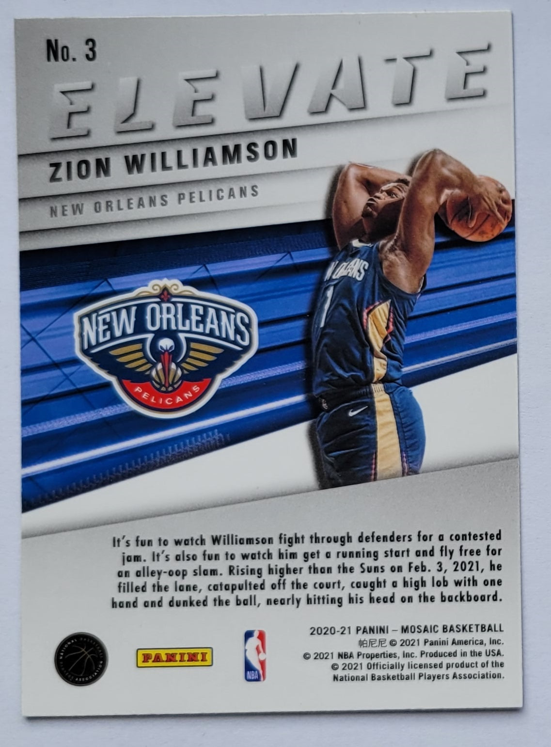 Zion Williamson - 2020-21 Panini Mosaic Elevate #3