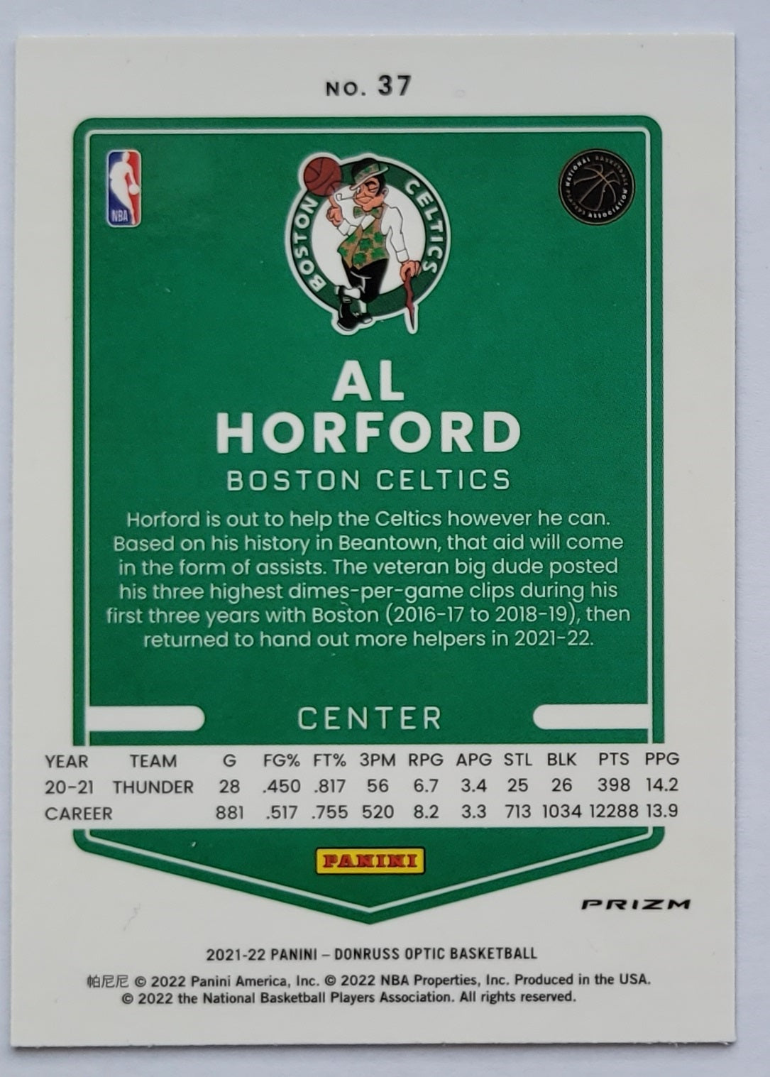 Al Horford - 2021-22 Donruss Optic Purple #37