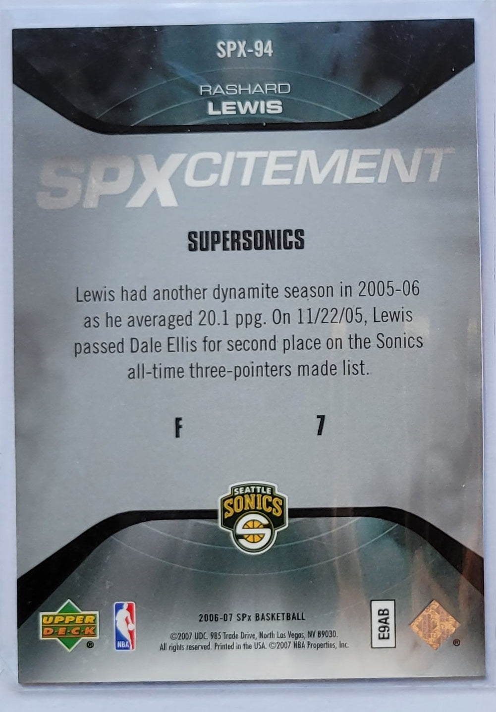 Rashard Lewis - 2006-07 SPx SPxcitement #SPX94 - /2999