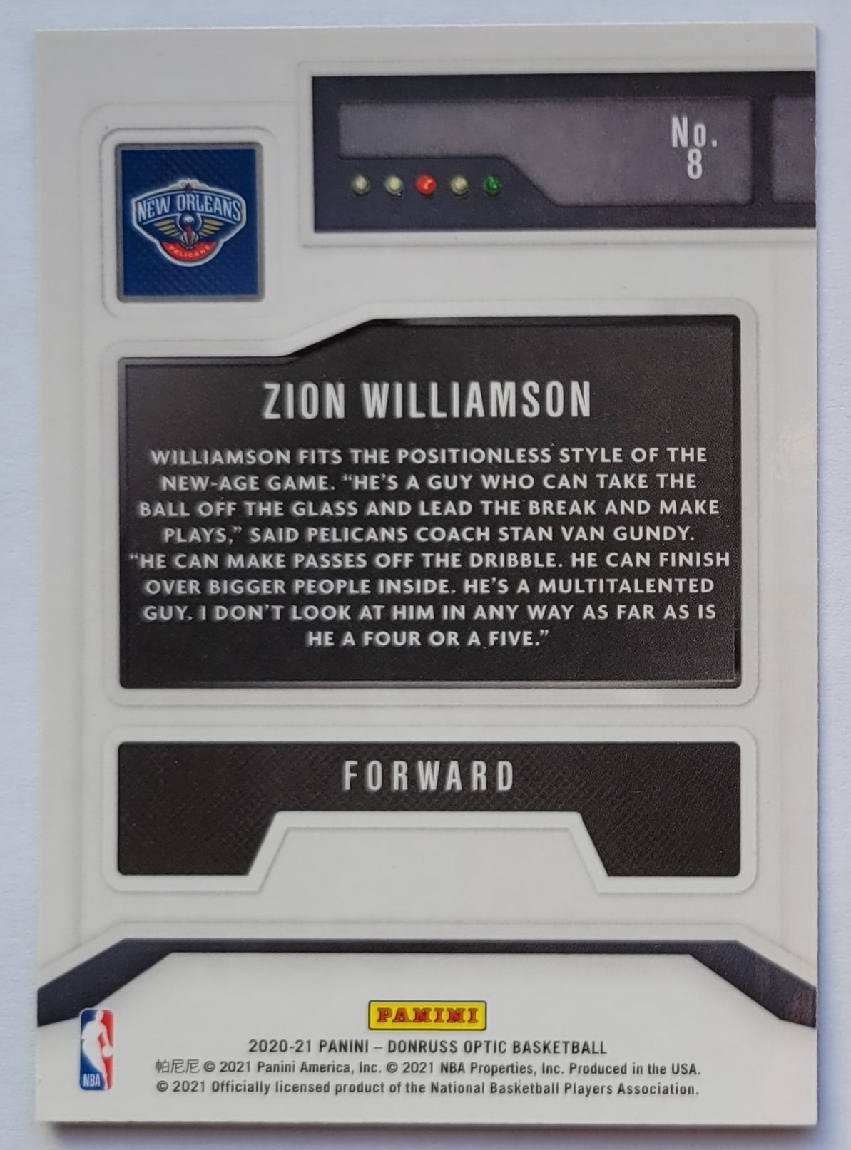 Zion Williamson - 2020-21 Donruss Optic T-Minus 3 2 1 #8