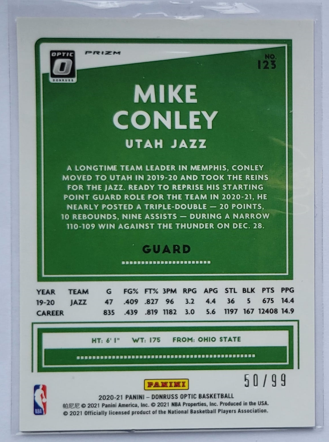 Mike Conley - 2020-21 Donruss Optic Red #123 - 50/99