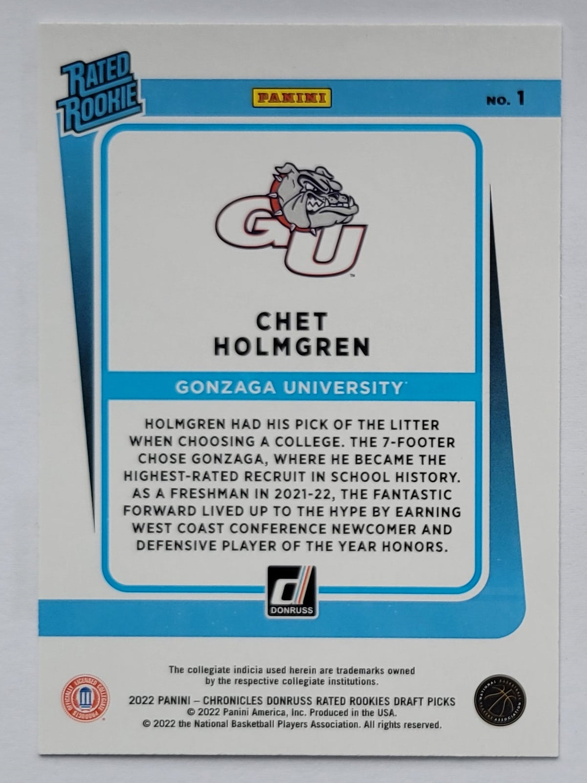 Chet Holmgren - 2022-23 Panini Chronicles Draft Picks Donruss Rated Rookies Black #1 RC