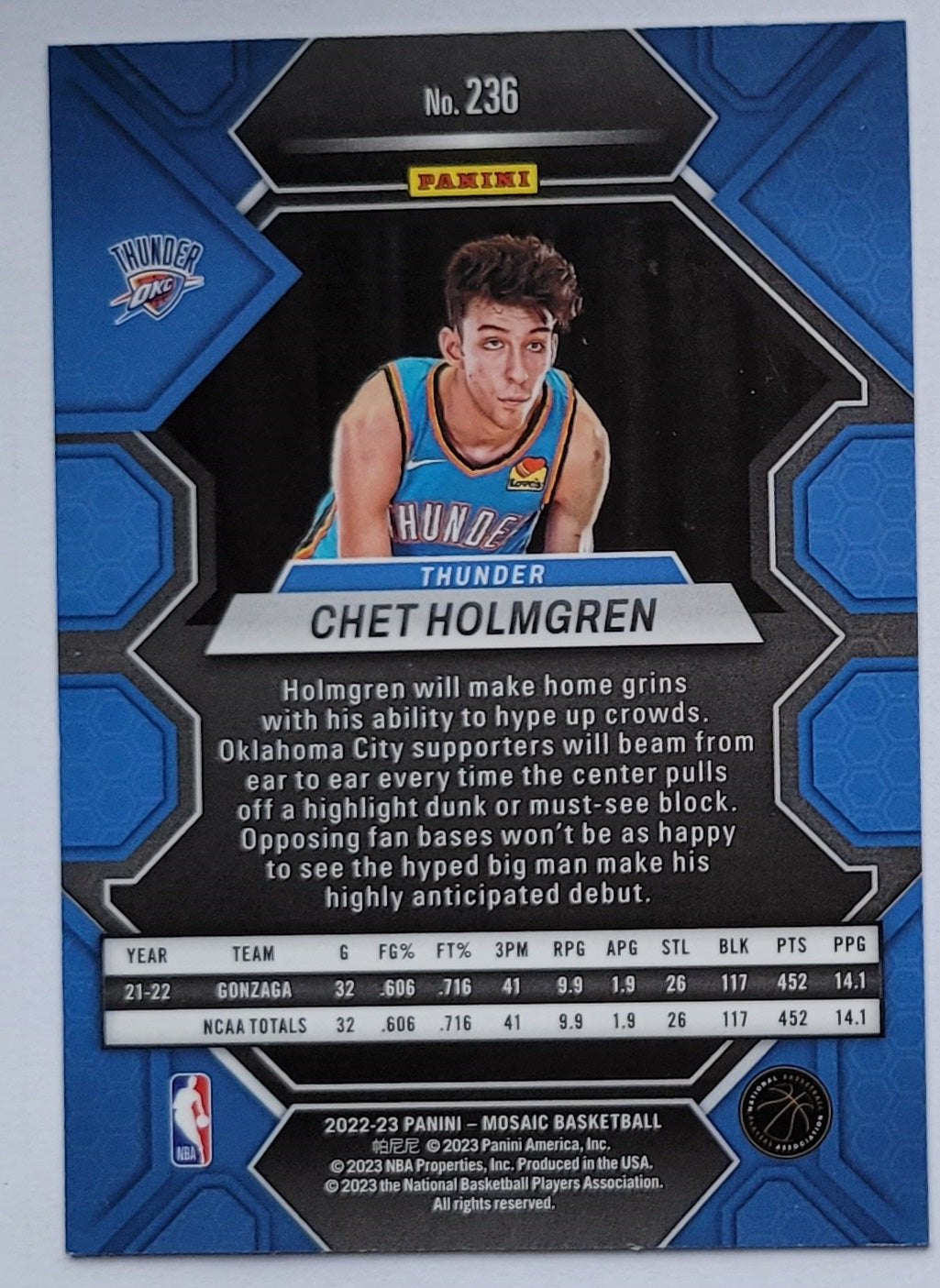 Chet Holmgren - 2022-23 Panini Mosaic #236 RC