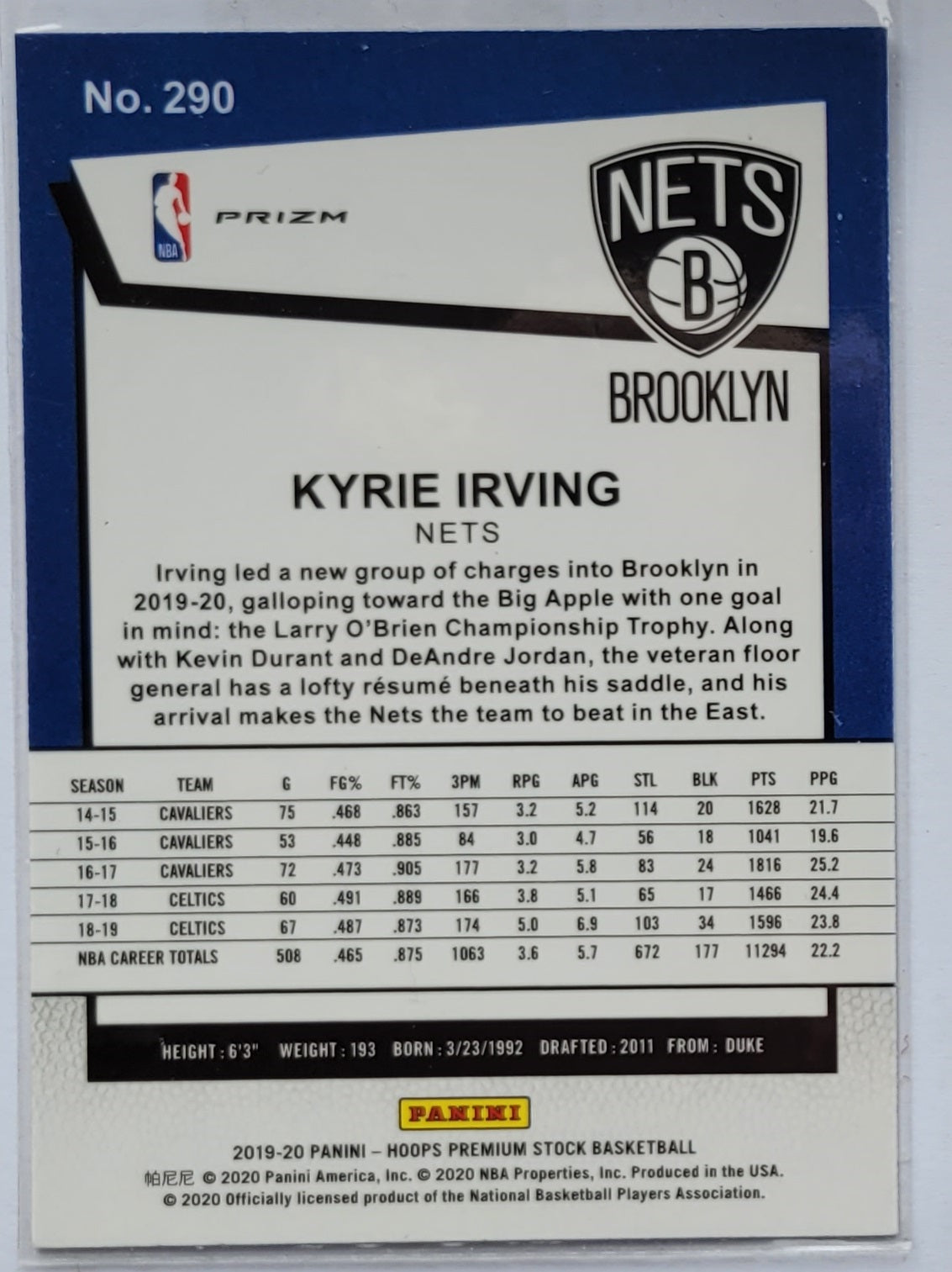 Kyrie Irving - 2019-20 Hoops Premium Stock Prizms Red Pulsar #290