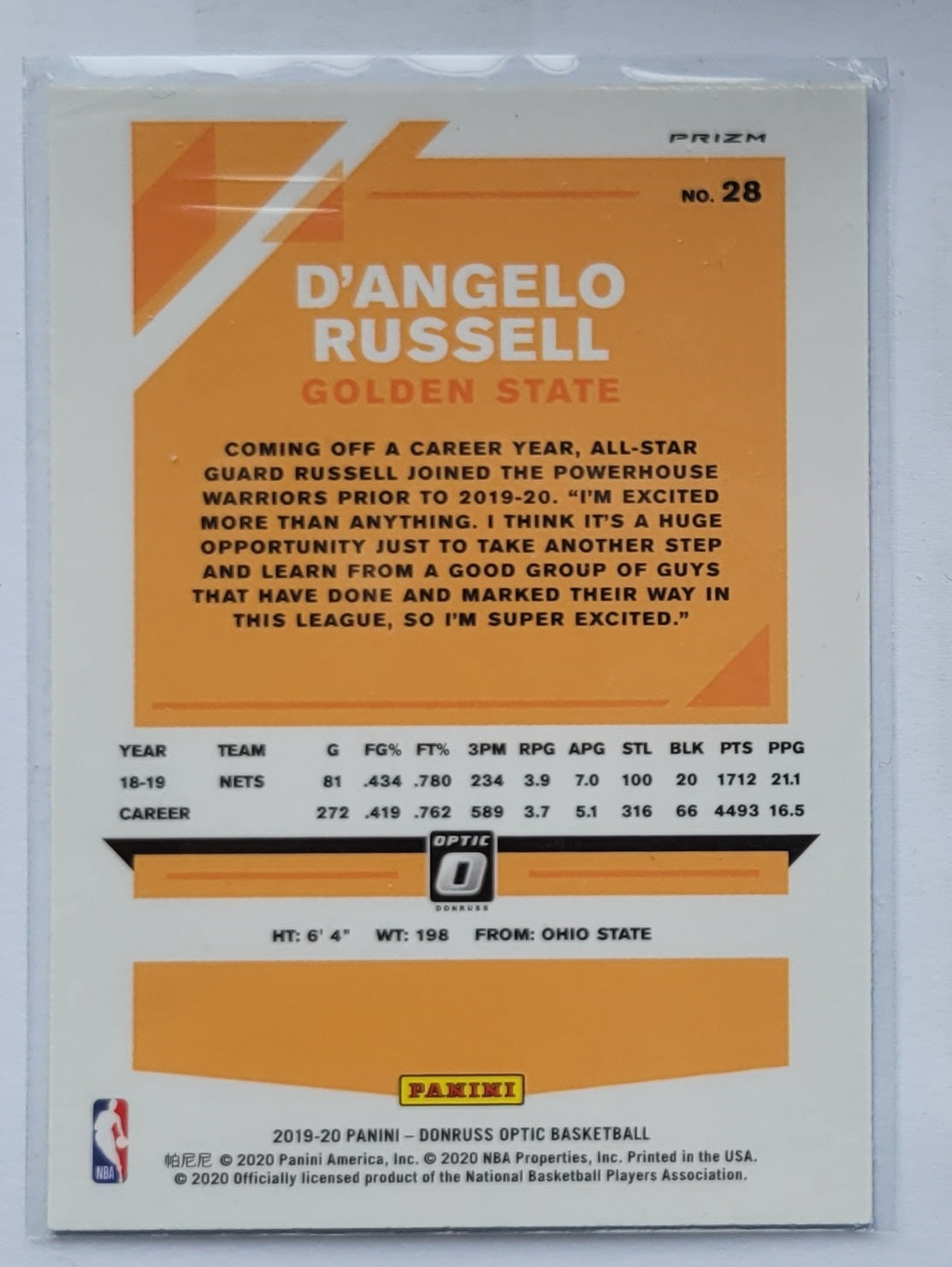 D'Angelo Russell - 2019-20 Donruss Optic Holo #28