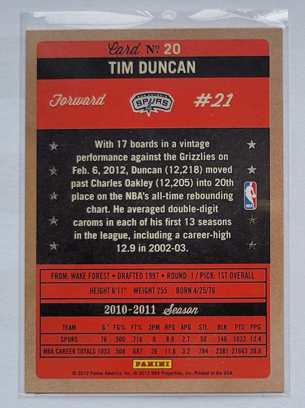 Tim Duncan - 2011-12 Panini Past and Present #20