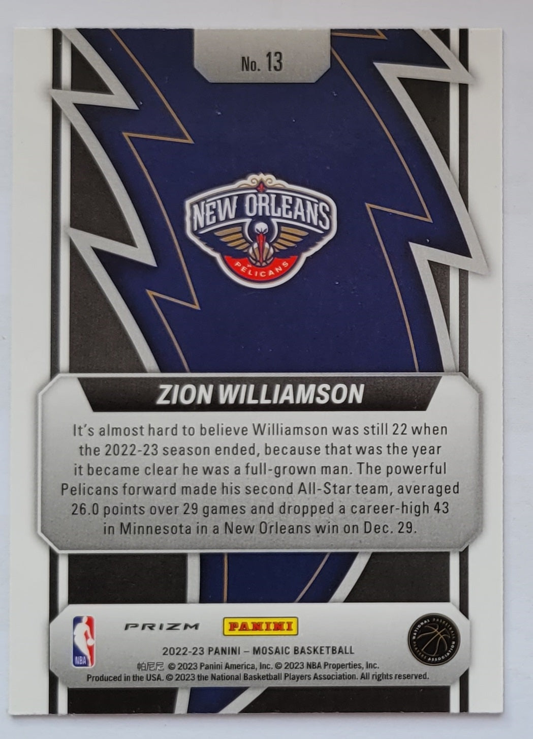 Zion Williamson - 2022-23 Panini Mosaic Thunder Road Mosaic Green #13