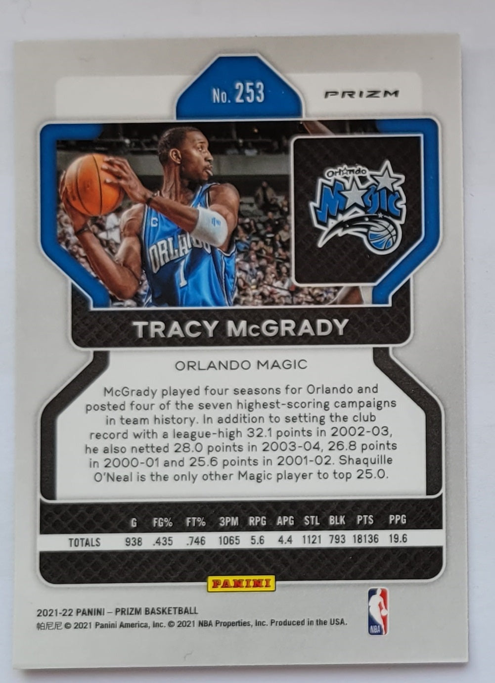 Tracy McGrady - 2021-22 Panini Prizm Prizms Silver #253