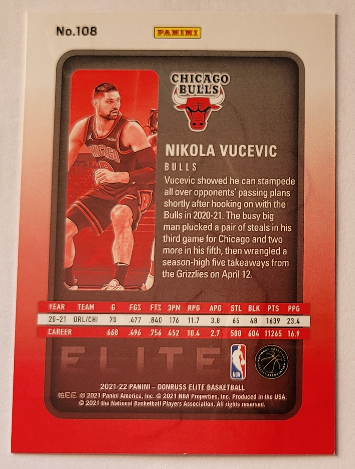 Nikola Vucevic - 2021-22 Elite Orange #108