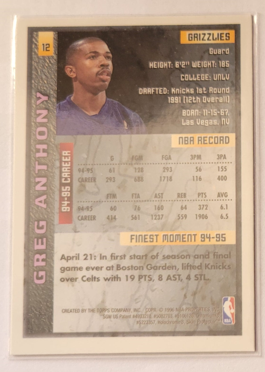 Greg Anthony - 1995-96 Finest #12