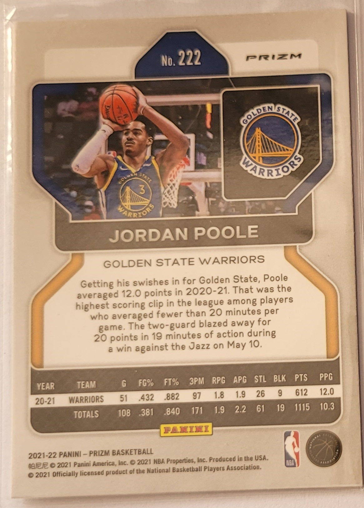 Jordan Poole - 2021-22 Panini Prizm Prizms Silver #222