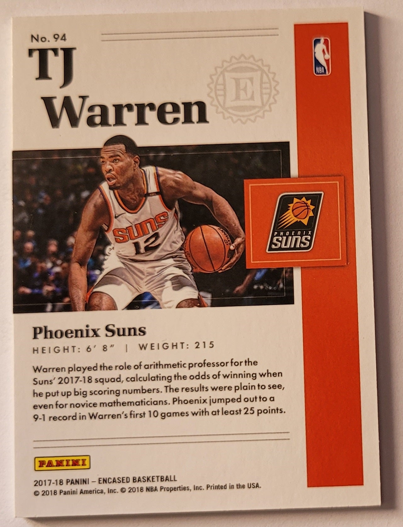 TJ Warren - 2017-18 Panini Encased #94 - 52/99