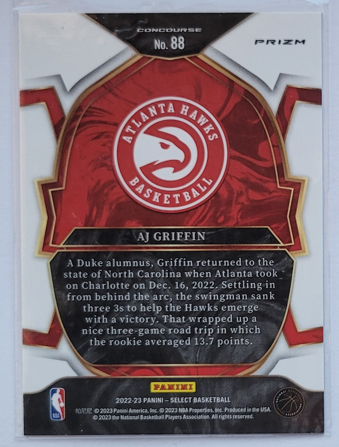 AJ Griffin - 2022-23 Select Prizms Tri-Color #88 RC