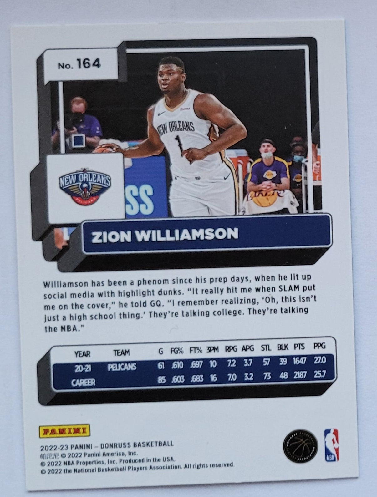 Zion Williamson - 2022-23 Donruss Holo Green Laser #164