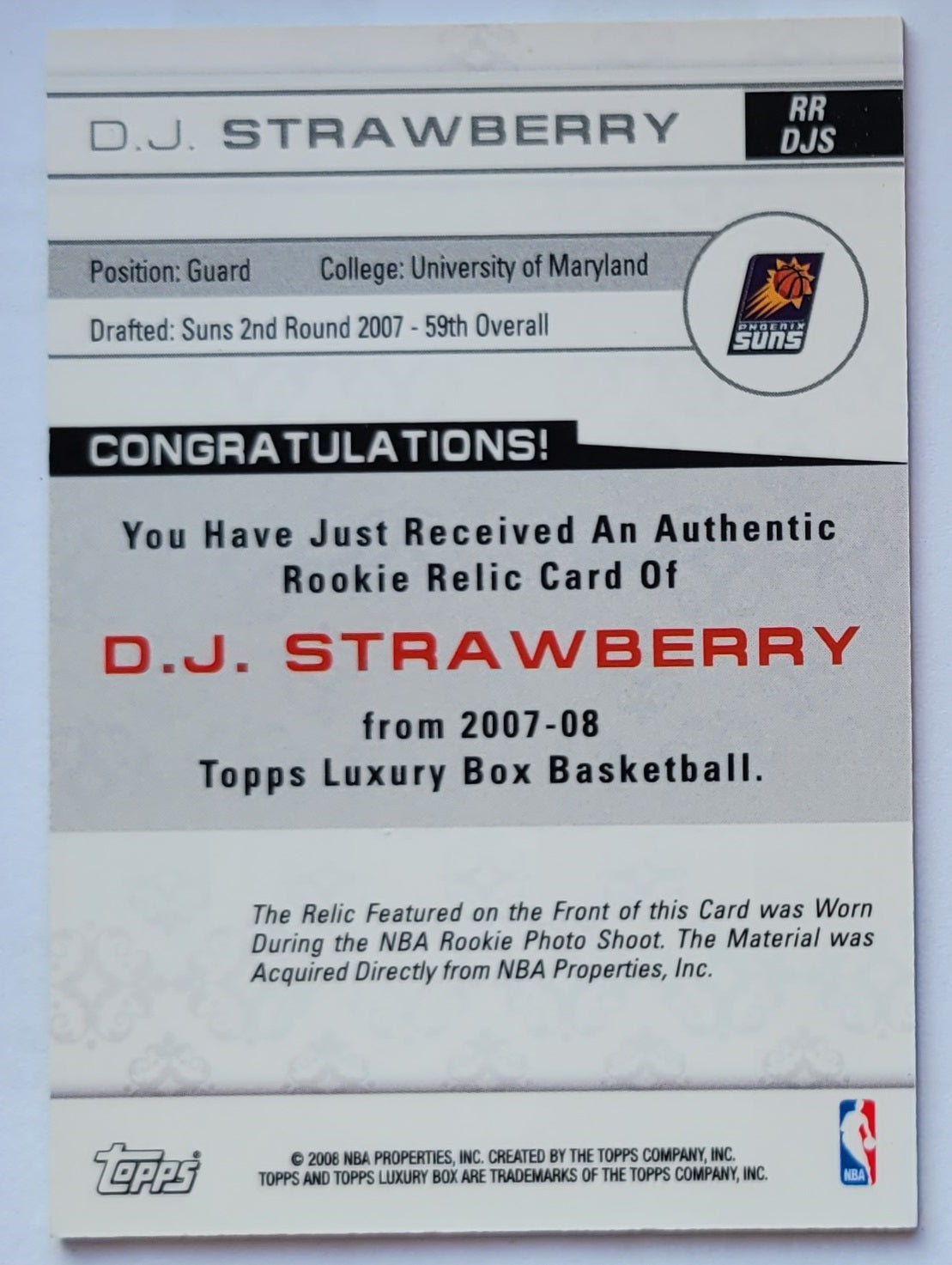 D.J. Strawberry - 2007-08 Topps Luxury Box Rookie Relics Gold #DJS - 132/149