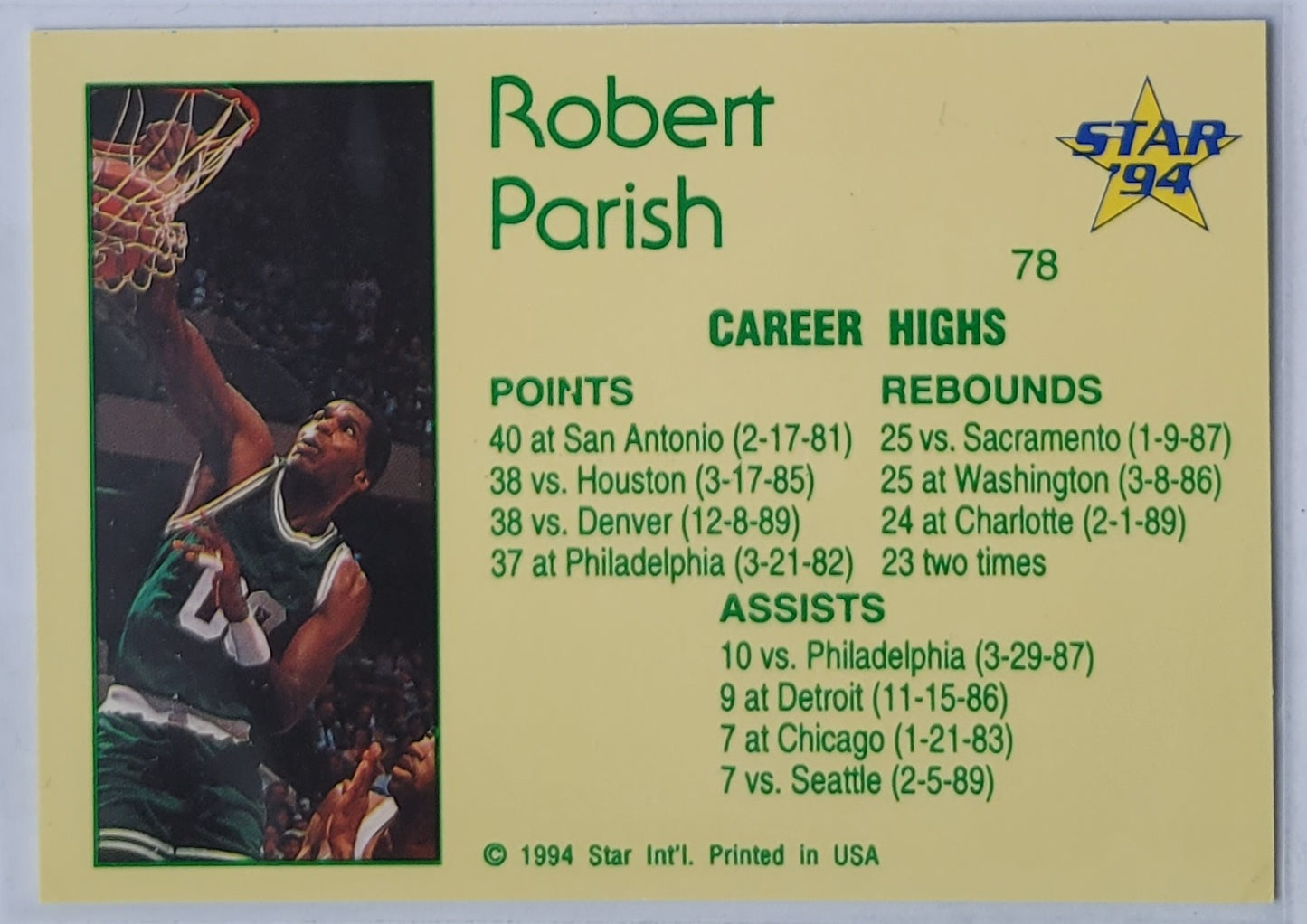 Robert Parish - 1993-94 Star #78 Career Highs