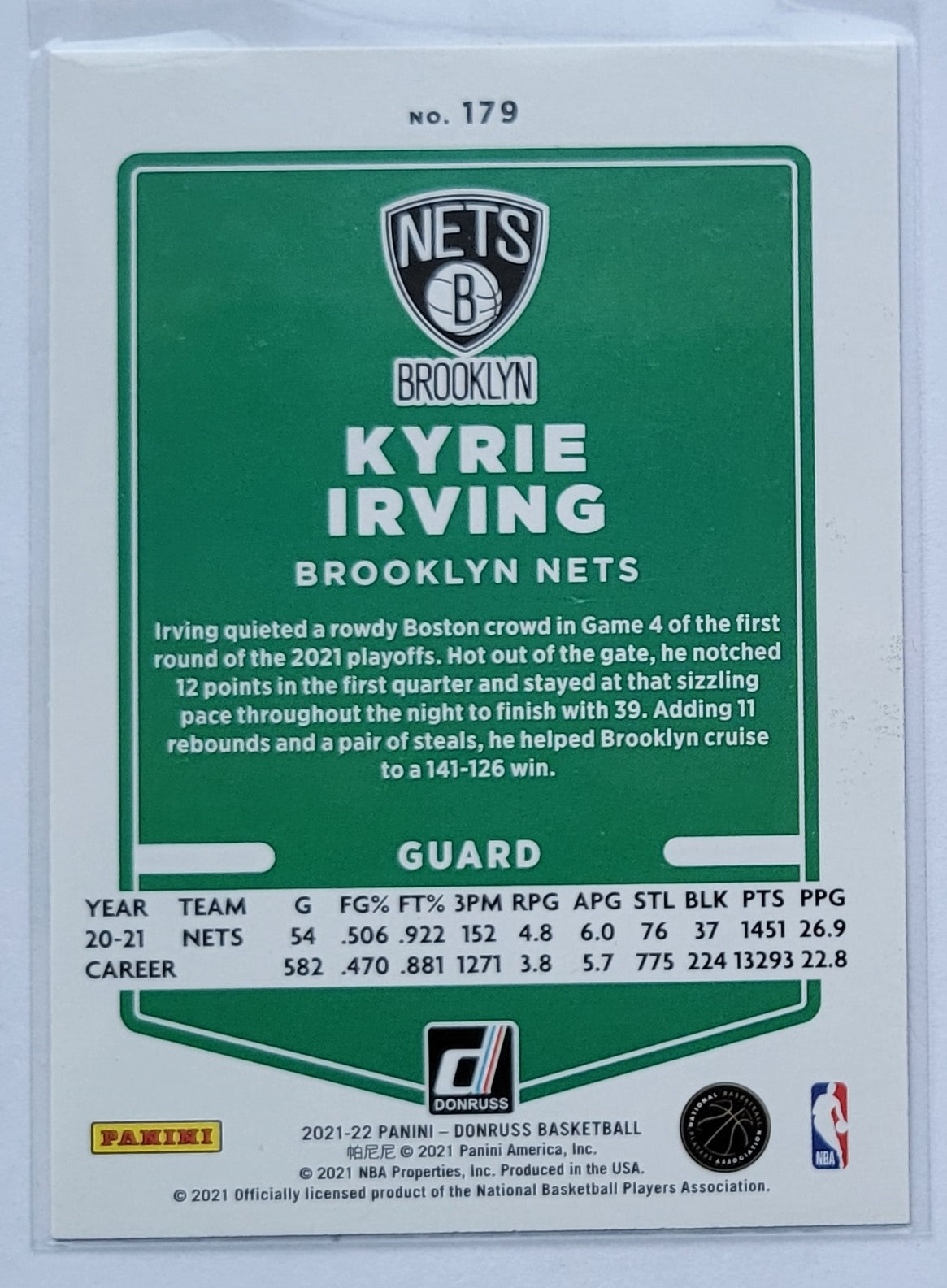 Kyrie Irving - 2021-22 Donruss Holo Green and Yellow Laser #179