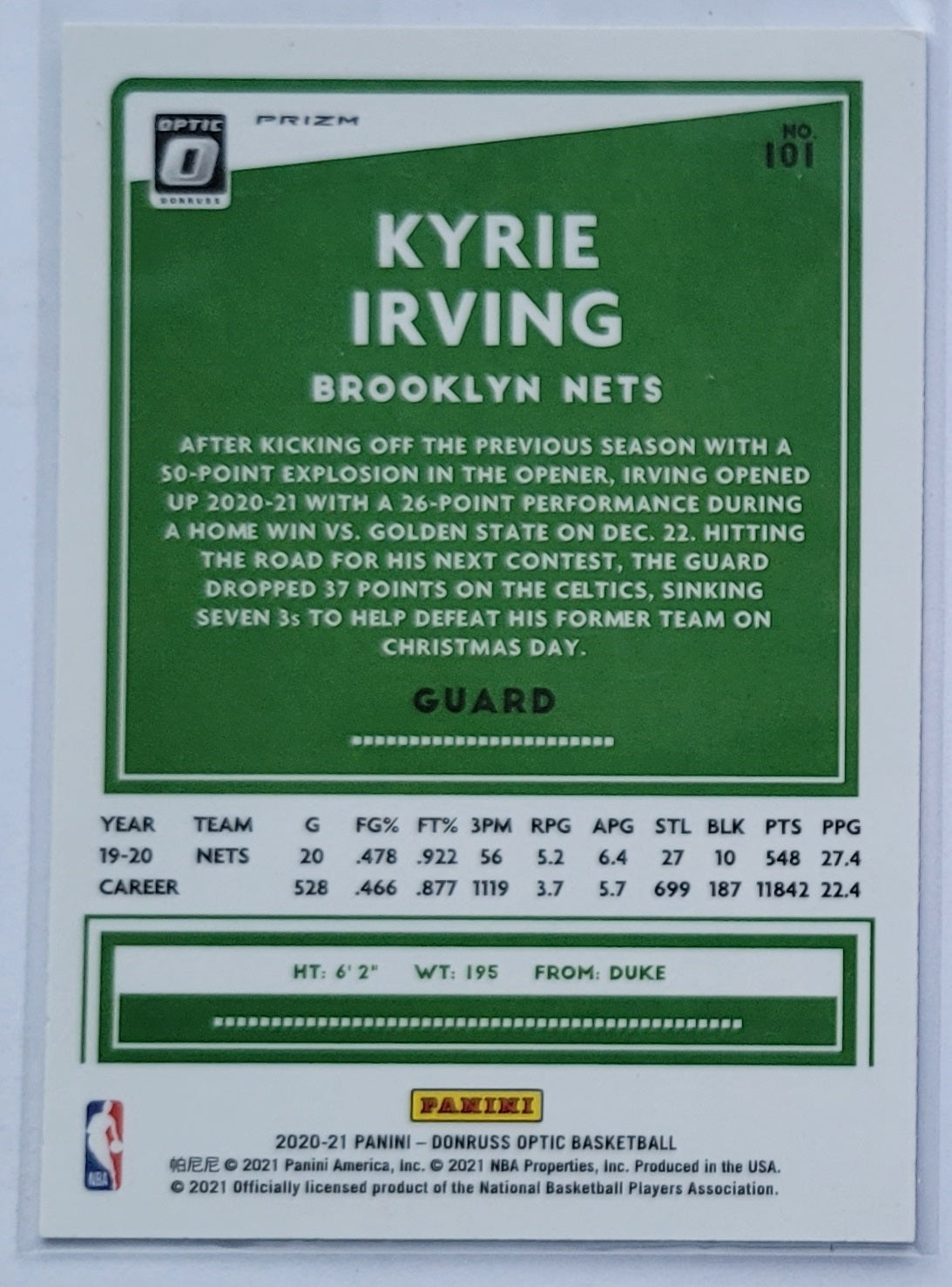 Kyrie Irving - 2020-21 Donruss Optic Holo #101