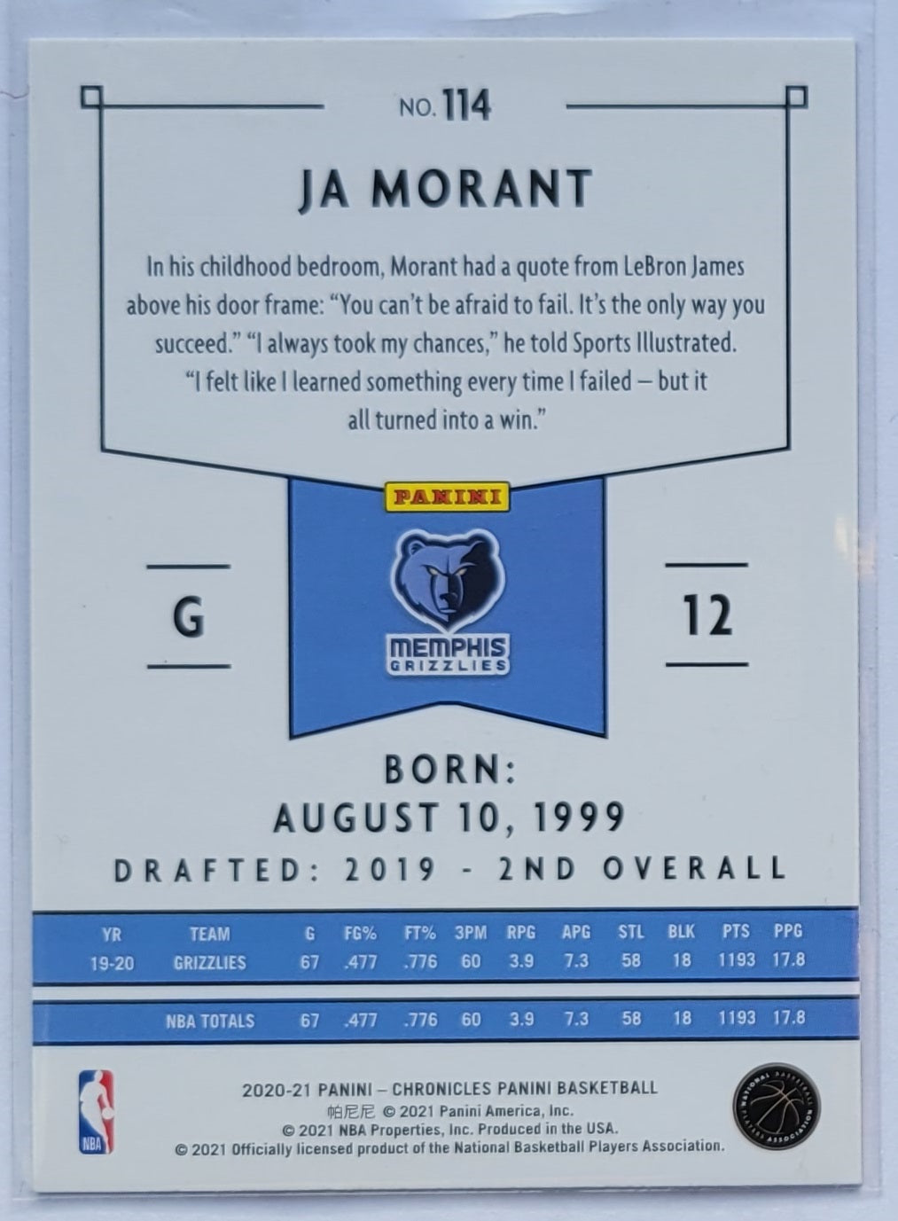 Ja Morant - 2020-21 Panini Chronicles Green #114 Panini