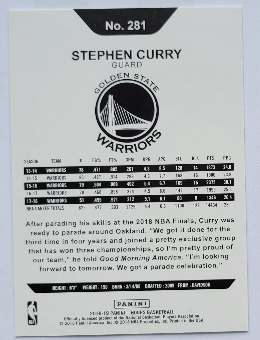Stephen Curry - 2018-19 Hoops Winter #281 HT