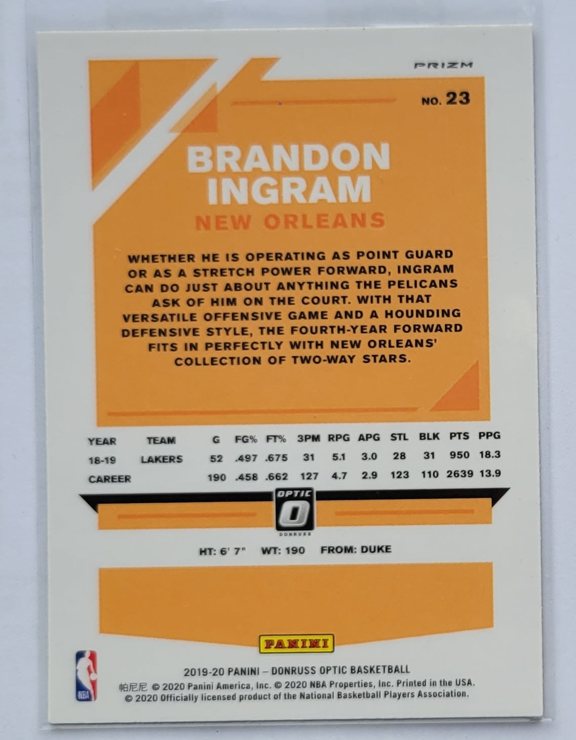 Brandon Ingram - 2019-20 Donruss Optic Gold Wave #23