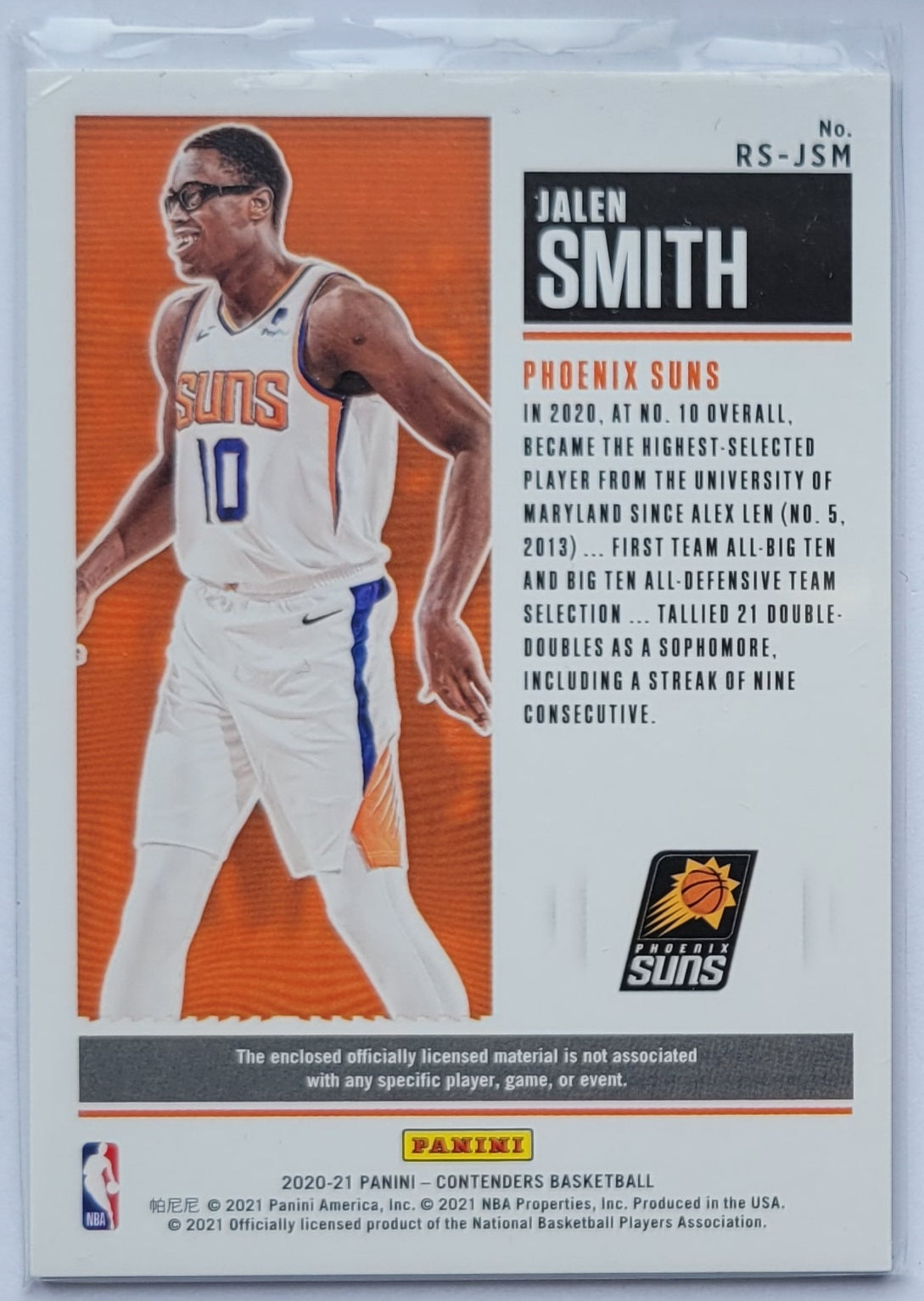 Jalen Smith -  2020-21 Panini Contenders Rookie Ticket Swatches #RS-JSM
