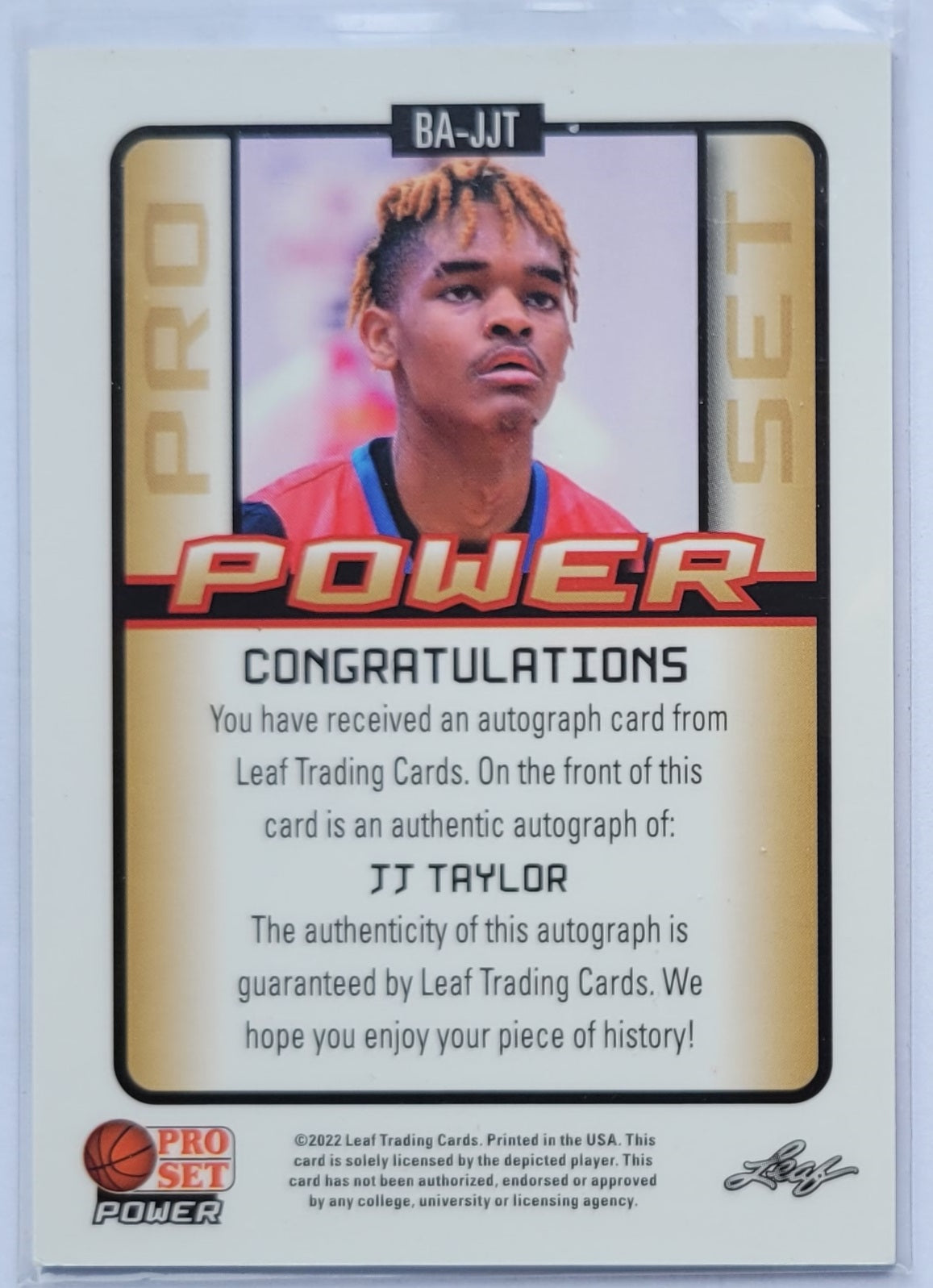 JJ Taylor- 2021-22 Leaf Pro Set Power #BAJJT
