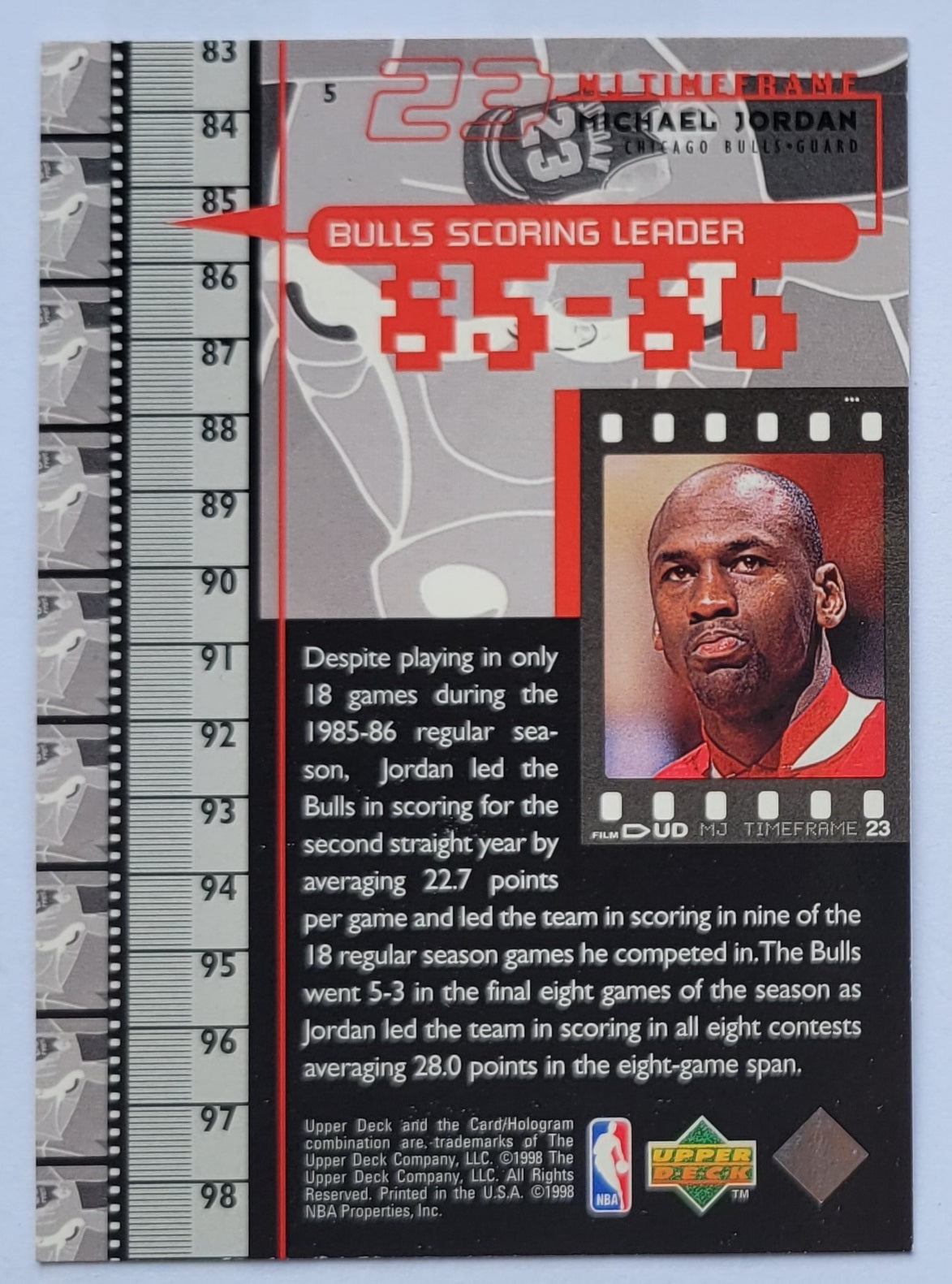 Michael Jordan - 1998 Upper Deck Michael Jordan Living Legend #5 TF 1985-86