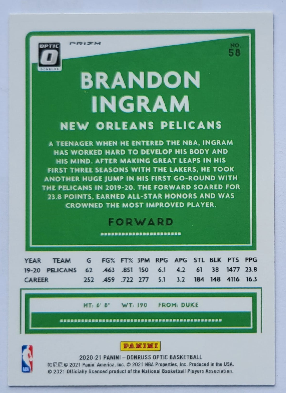 Brandon Ingram - 2020-21 Donruss Optic Holo #58