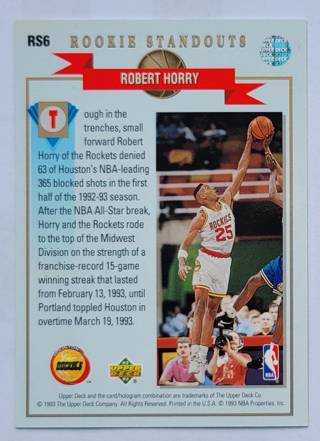Robert Horry - 1992-93 Upper Deck Rookie Standouts #RS6